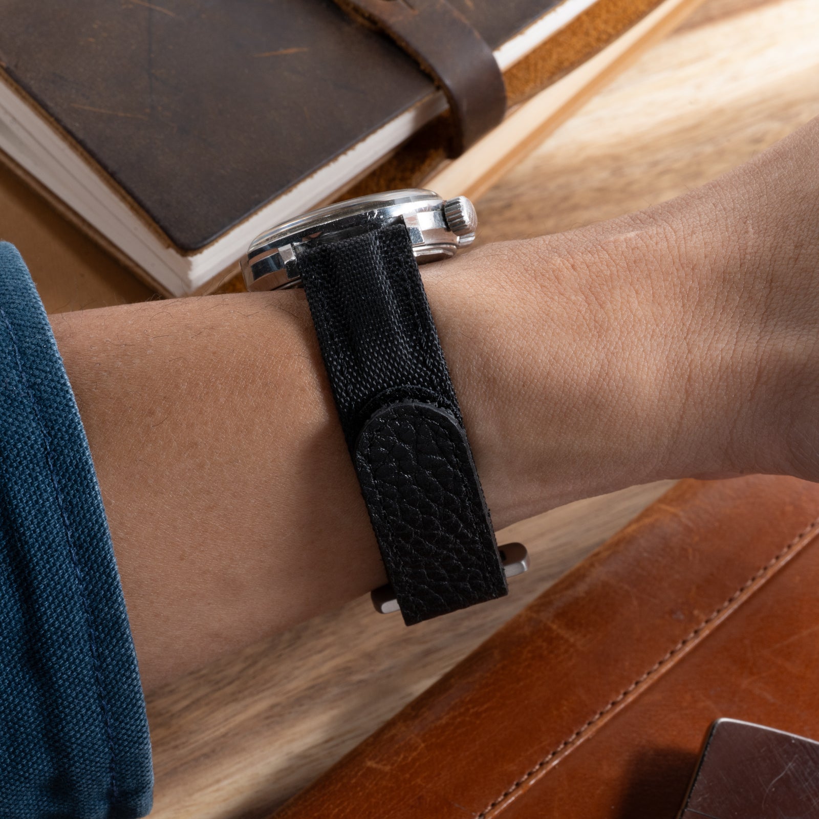 StrapHabit x Analog:Shift Black Hook-and-Loop Elastic Quick-Release Watch Strap