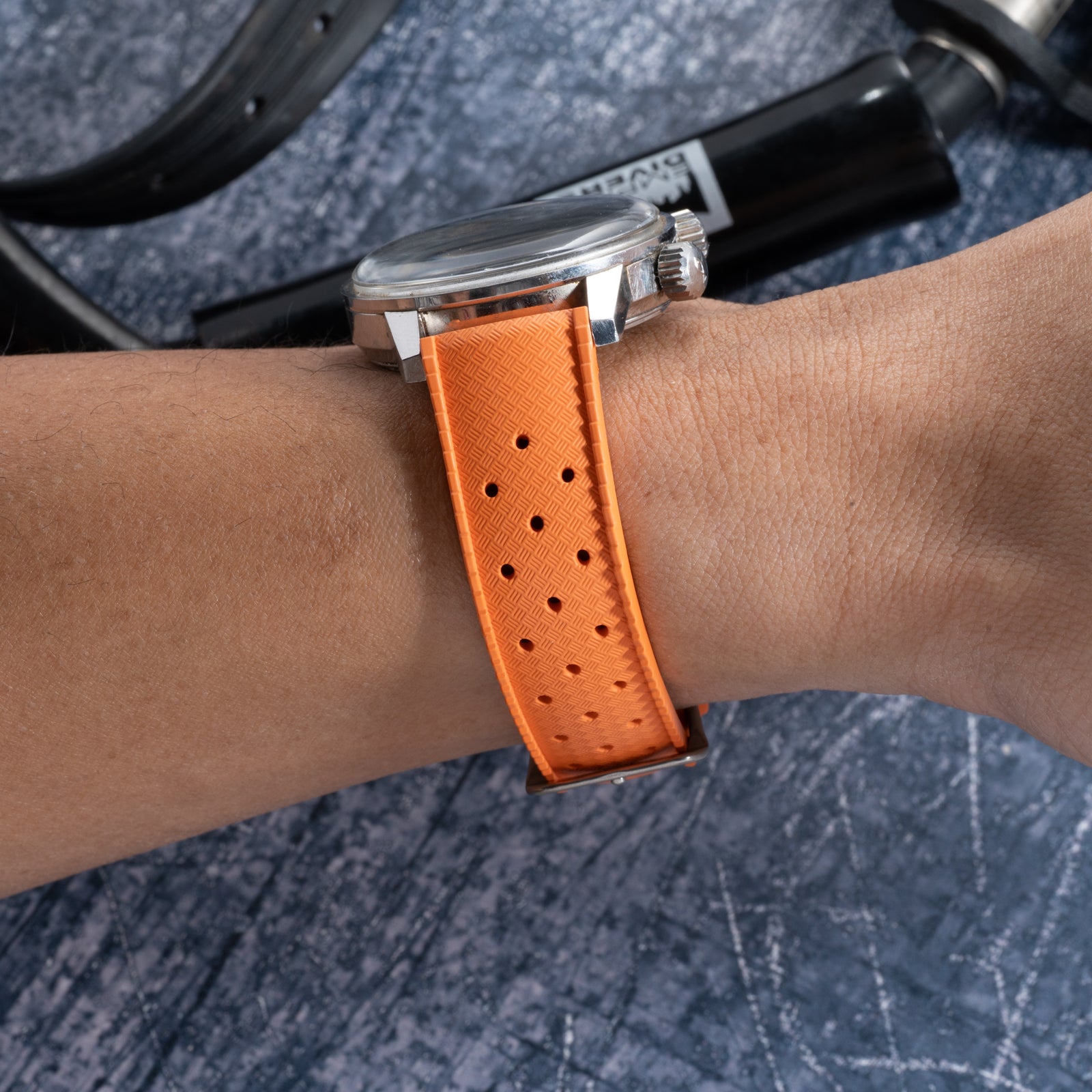 StrapHabit x Analog:Shift Orange Tropical Retro-Style FKM Rubber Quick-Release Strap